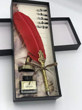 GOLD LEAF Antique Dip Feather Pen Set