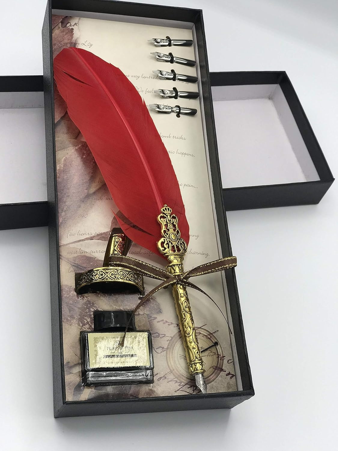 GOLD LEAF Antique Dip Feather Pen Set