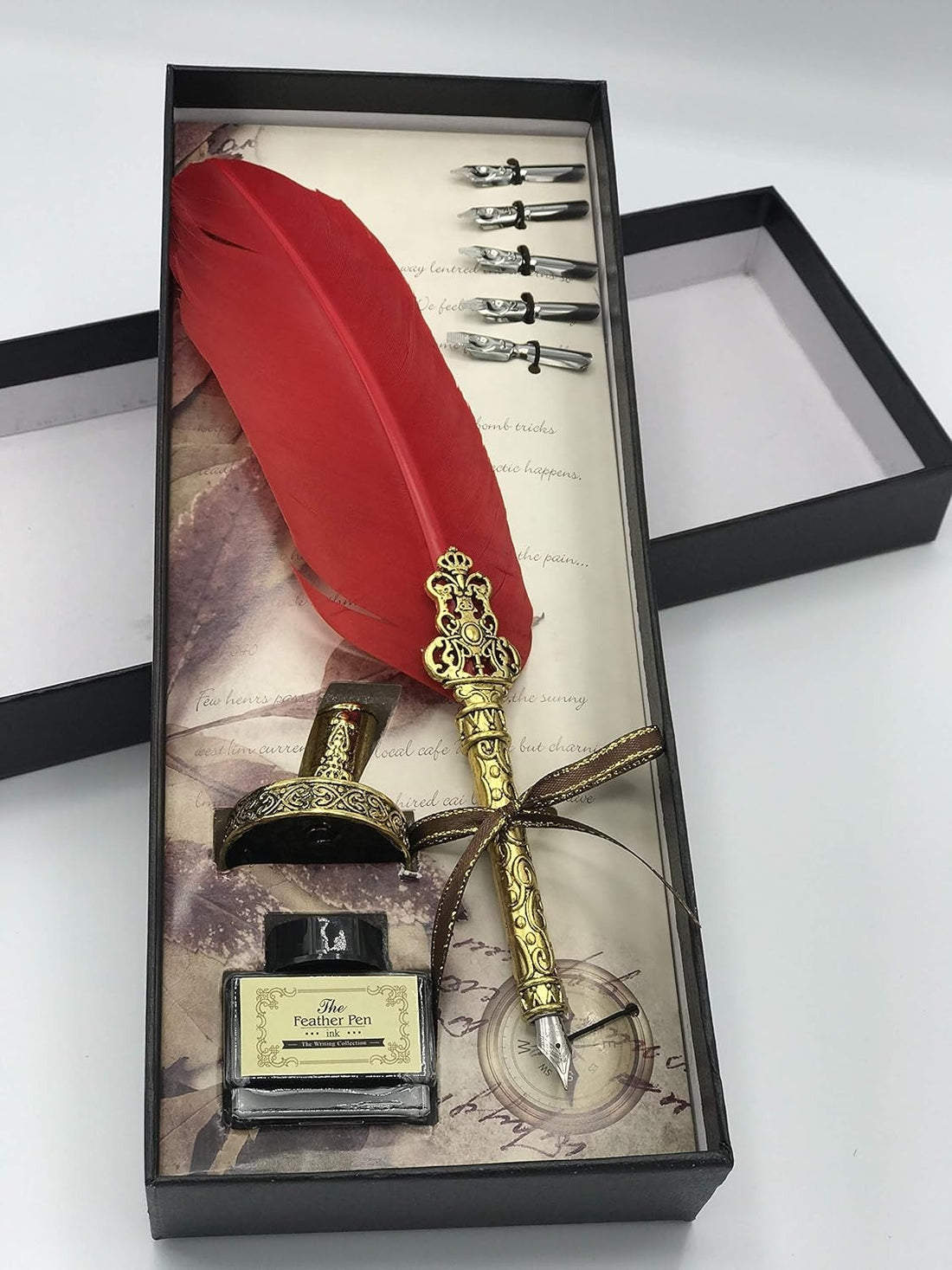 GOLD LEAF Antique Dip Feather Pen Set