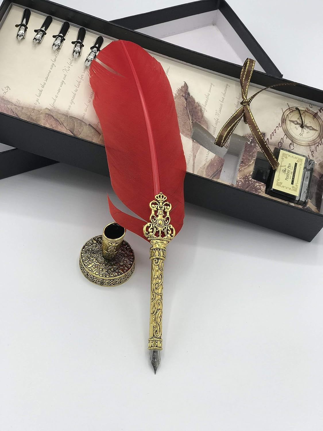 GOLD LEAF Antique Dip Feather Pen Set